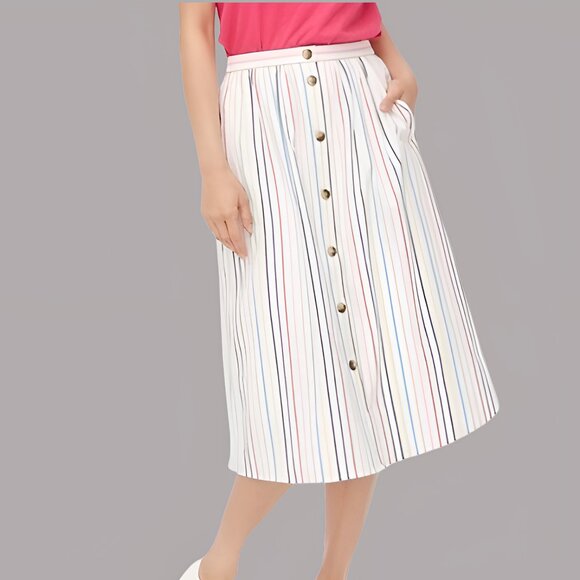 New J.Crew Button Poplin Striped Midi Skirt Multicolor Size Small - Picture 1 of 7